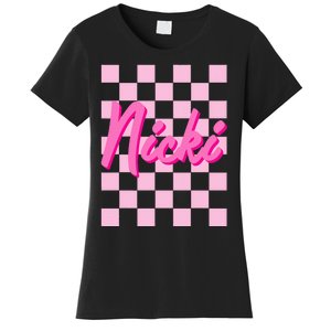 Girl Retro Nicki First Name Personalized Groovy Birthday Women's T-Shirt