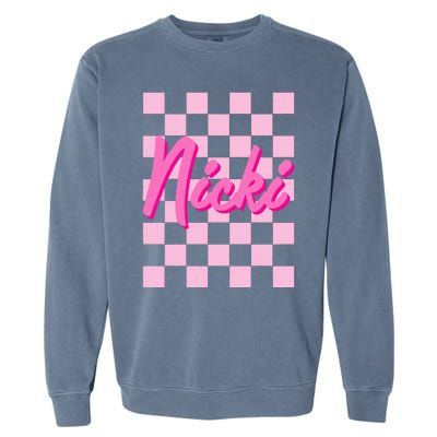 Girl Retro Nicki First Name Personalized Groovy Birthday Garment-Dyed Sweatshirt