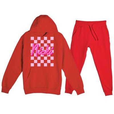 Girl Retro Nicki First Name Personalized Groovy Birthday Premium Hooded Sweatsuit Set