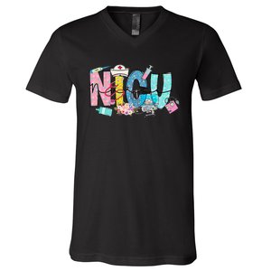 Groovy Retro NICU Nurse L&D Neonatal Medical Staffs V-Neck T-Shirt