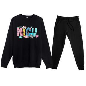 Groovy Retro NICU Nurse L&D Neonatal Medical Staffs Premium Crewneck Sweatsuit Set