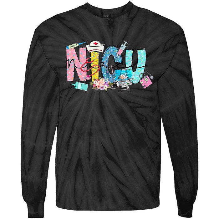 Groovy Retro NICU Nurse L&D Neonatal Medical Staffs Tie-Dye Long Sleeve Shirt