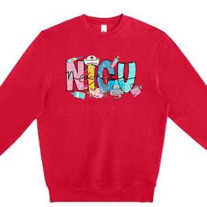 Groovy Retro NICU Nurse L&D Neonatal Medical Staffs Premium Crewneck Sweatshirt