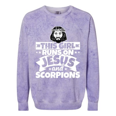 Girl Runs On Jesus And Scorpions Gift Colorblast Crewneck Sweatshirt