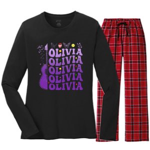 Girl Retro Olivia First Name Personalized Women's Long Sleeve Flannel Pajama Set 