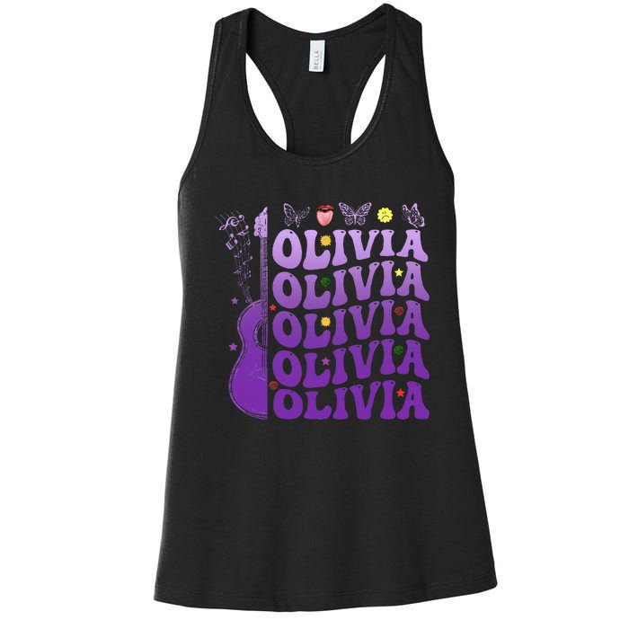 Girl Retro Olivia First Name Personalized Women's Racerback Tank