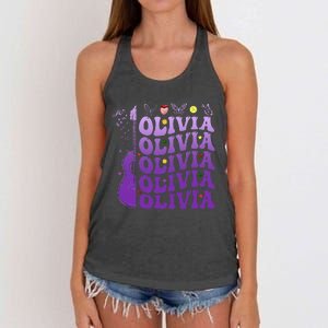 Girl Retro Olivia First Name Personalized Women's Knotted Racerback Tank