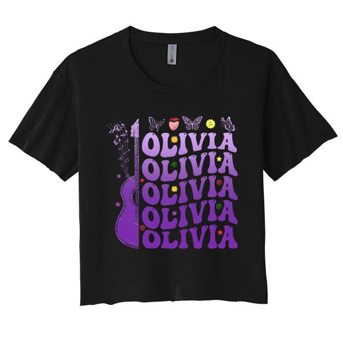 Girl Retro Olivia First Name Personalized Women's Crop Top Tee