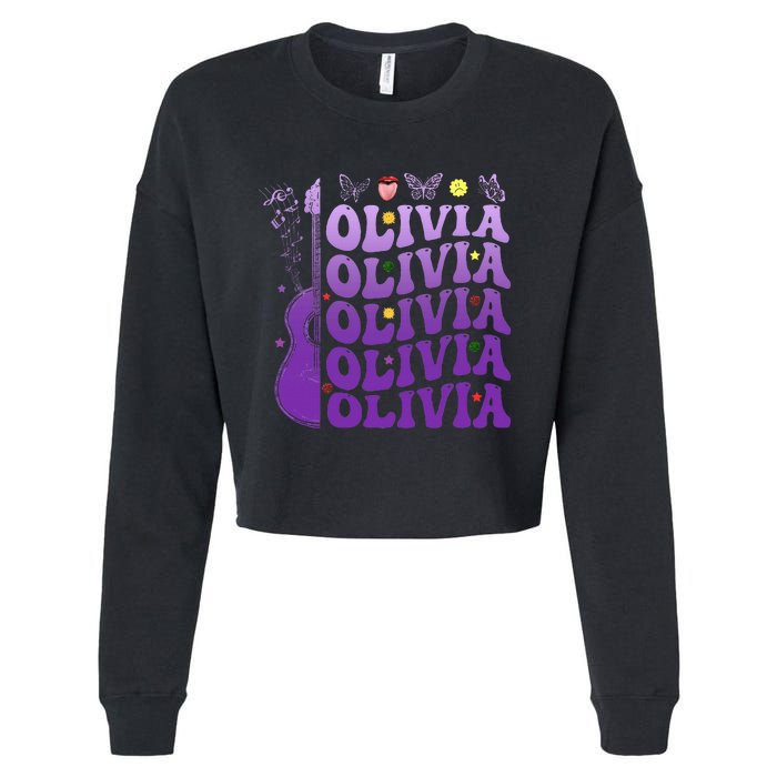 Girl Retro Olivia First Name Personalized Cropped Pullover Crew