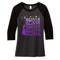 Girl Retro Olivia First Name Personalized Women's Tri-Blend 3/4-Sleeve Raglan Shirt