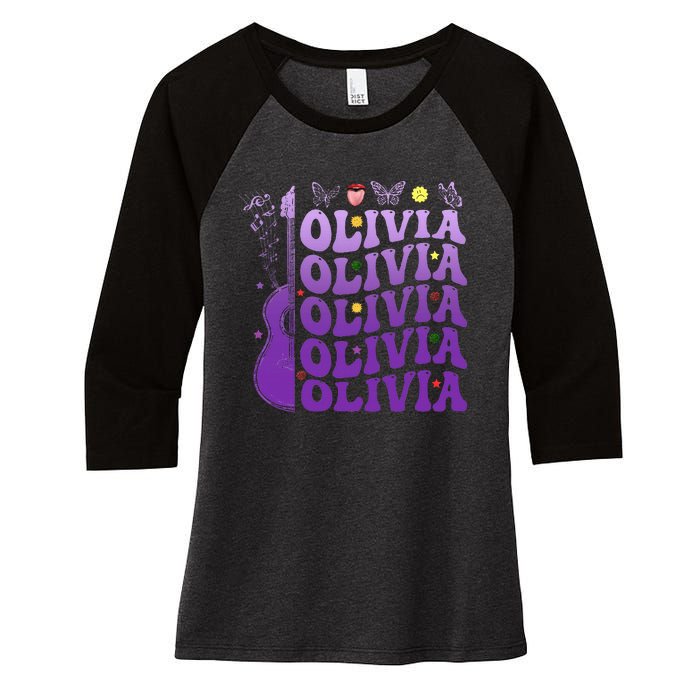 Girl Retro Olivia First Name Personalized Women's Tri-Blend 3/4-Sleeve Raglan Shirt