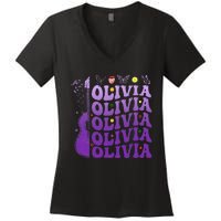 Girl Retro Olivia First Name Personalized Women's V-Neck T-Shirt