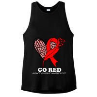 Go Red October Heart Disease Awareness Heart Leopard Ribbon Ladies PosiCharge Tri-Blend Wicking Tank