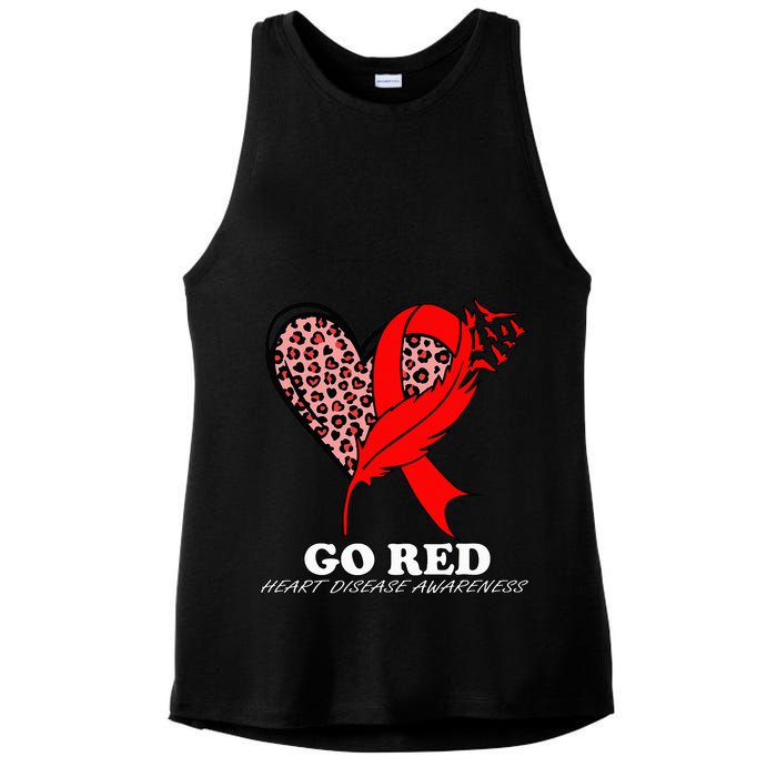Go Red October Heart Disease Awareness Heart Leopard Ribbon Ladies PosiCharge Tri-Blend Wicking Tank