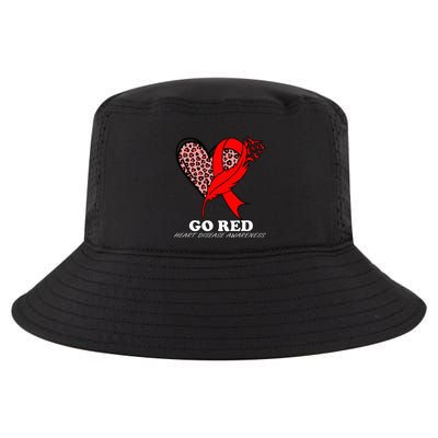 Go Red October Heart Disease Awareness Heart Leopard Ribbon Cool Comfort Performance Bucket Hat