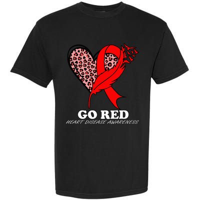 Go Red October Heart Disease Awareness Heart Leopard Ribbon Garment-Dyed Heavyweight T-Shirt