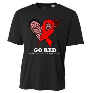 Go Red October Heart Disease Awareness Heart Leopard Ribbon Cooling Performance Crew T-Shirt