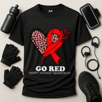 Go Red October Heart Disease Awareness Heart Leopard Ribbon Performance Shirt