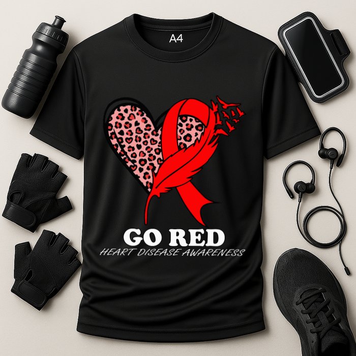 Go Red October Heart Disease Awareness Heart Leopard Ribbon Performance Shirt