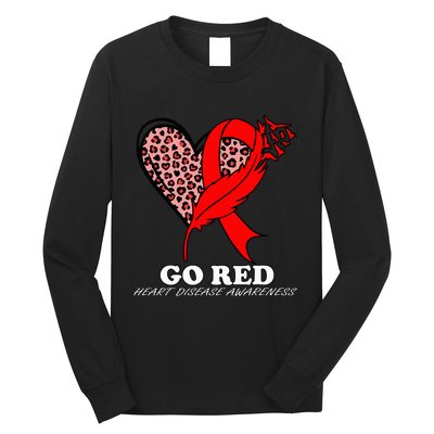 Go Red October Heart Disease Awareness Heart Leopard Ribbon Long Sleeve Shirt