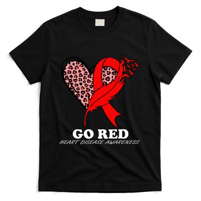 Go Red October Heart Disease Awareness Heart Leopard Ribbon T-Shirt