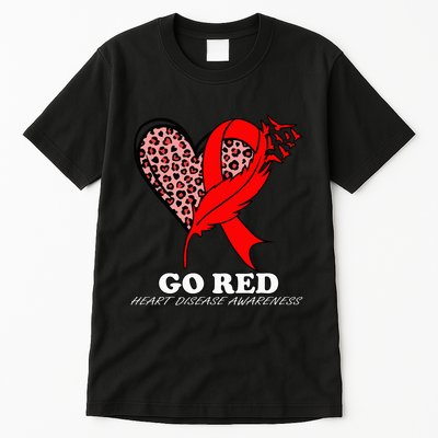 Go Red October Heart Disease Awareness Heart Leopard Ribbon Tall T-Shirt