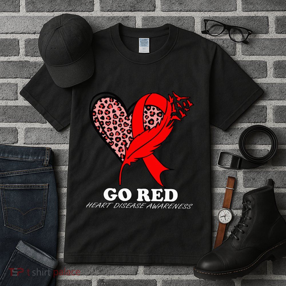 Go Red October Heart Disease Awareness Heart Leopard Ribbon Tall T-Shirt