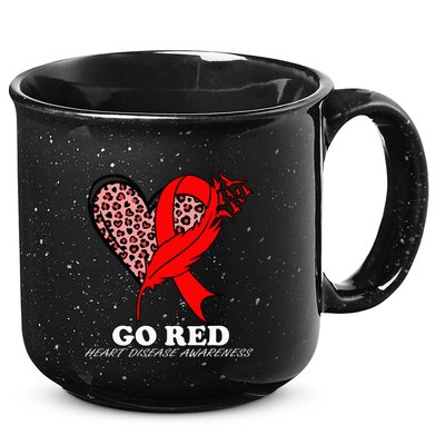 Go Red October Heart Disease Awareness Heart Leopard Ribbon 15oz Campfire Ceramic Mug