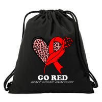 Go Red October Heart Disease Awareness Heart Leopard Ribbon Drawstring Bag