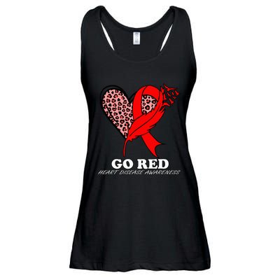 Go Red October Heart Disease Awareness Heart Leopard Ribbon Ladies Essential Flowy Tank