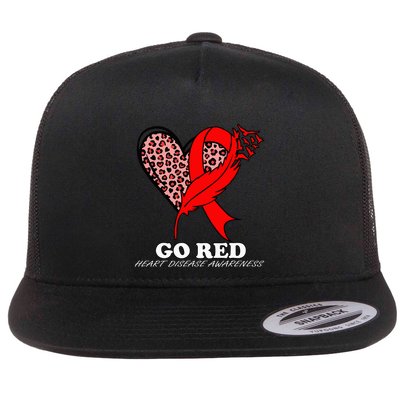 Go Red October Heart Disease Awareness Heart Leopard Ribbon Flatbill Hat