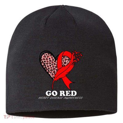 Go Red October Heart Disease Awareness Heart Leopard Ribbon Sustainable Beanie