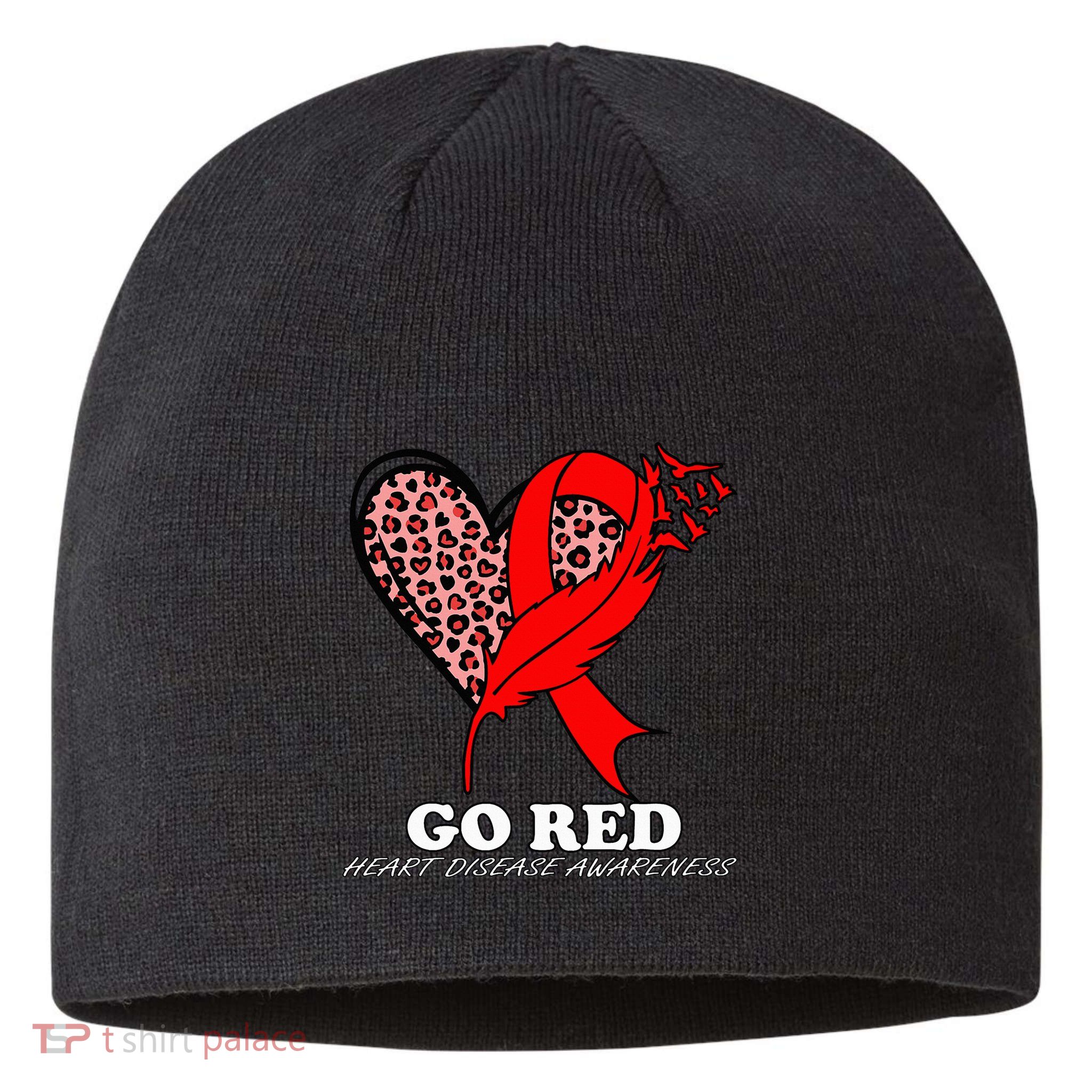 Go Red October Heart Disease Awareness Heart Leopard Ribbon Sustainable Beanie