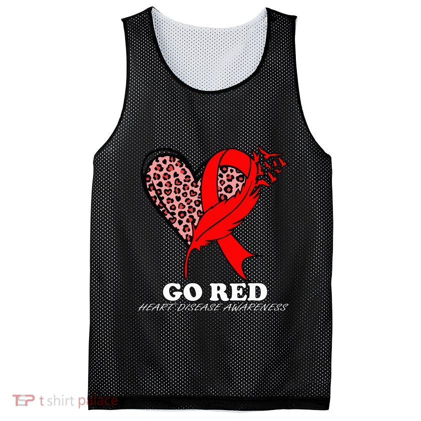 Go Red October Heart Disease Awareness Heart Leopard Ribbon Mesh Reversible Basketball Jersey Tank