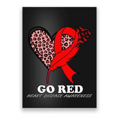 Go Red October Heart Disease Awareness Heart Leopard Ribbon Poster