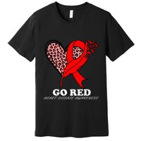 Go Red October Heart Disease Awareness Heart Leopard Ribbon Premium T-Shirt