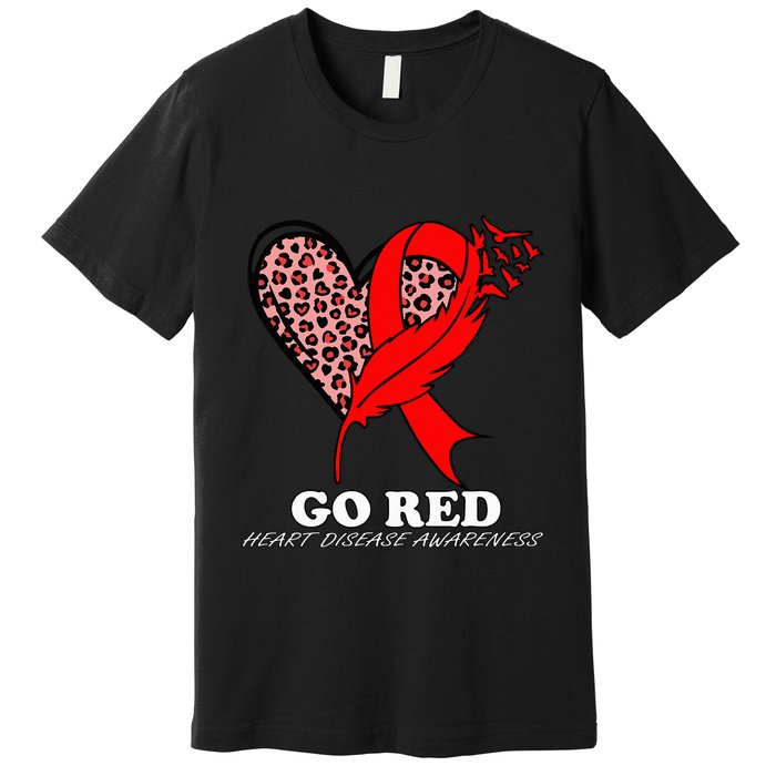 Go Red October Heart Disease Awareness Heart Leopard Ribbon Premium T-Shirt