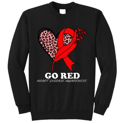 Go Red October Heart Disease Awareness Heart Leopard Ribbon Tall Sweatshirt