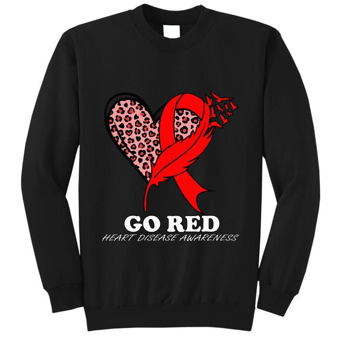 Go Red October Heart Disease Awareness Heart Leopard Ribbon Tall Sweatshirt