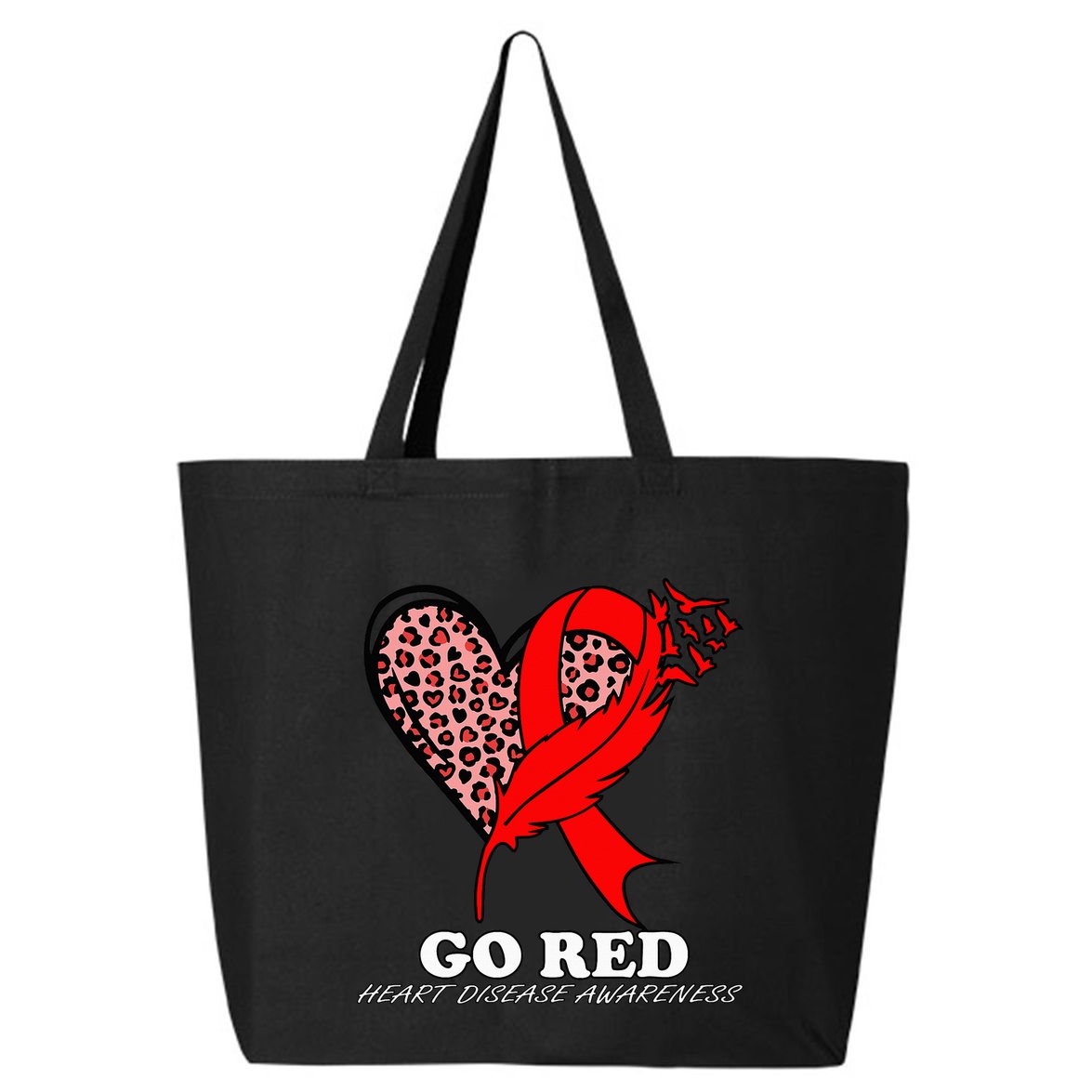 Go Red October Heart Disease Awareness Heart Leopard Ribbon 25L Jumbo Tote