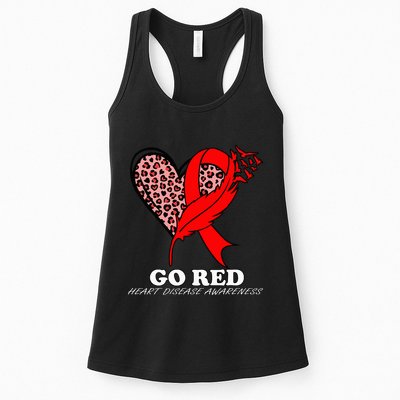 Go Red October Heart Disease Awareness Heart Leopard Ribbon Womens Tank Top
