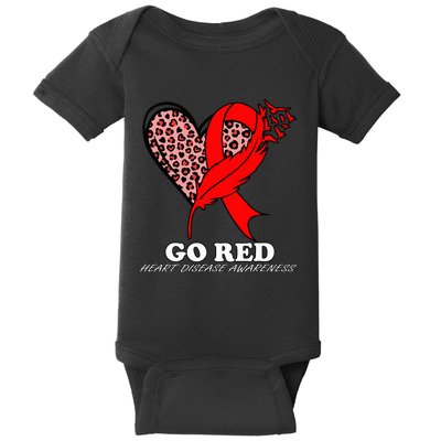 Go Red October Heart Disease Awareness Heart Leopard Ribbon Baby Bodysuit