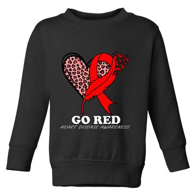 Go Red October Heart Disease Awareness Heart Leopard Ribbon Toddler Sweatshirt
