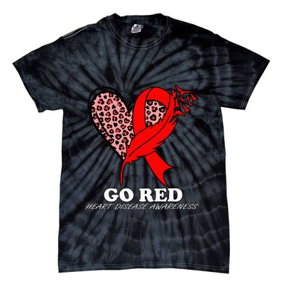 Go Red October Heart Disease Awareness Heart Leopard Ribbon Tie-Dye T-Shirt