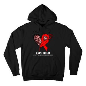 Go Red October Heart Disease Awareness Heart Leopard Ribbon Tall Hoodie