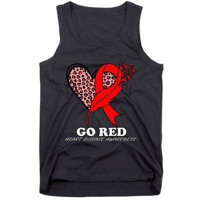 Go Red October Heart Disease Awareness Heart Leopard Ribbon Tank Top