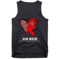 Go Red October Heart Disease Awareness Heart Leopard Ribbon Tank Top
