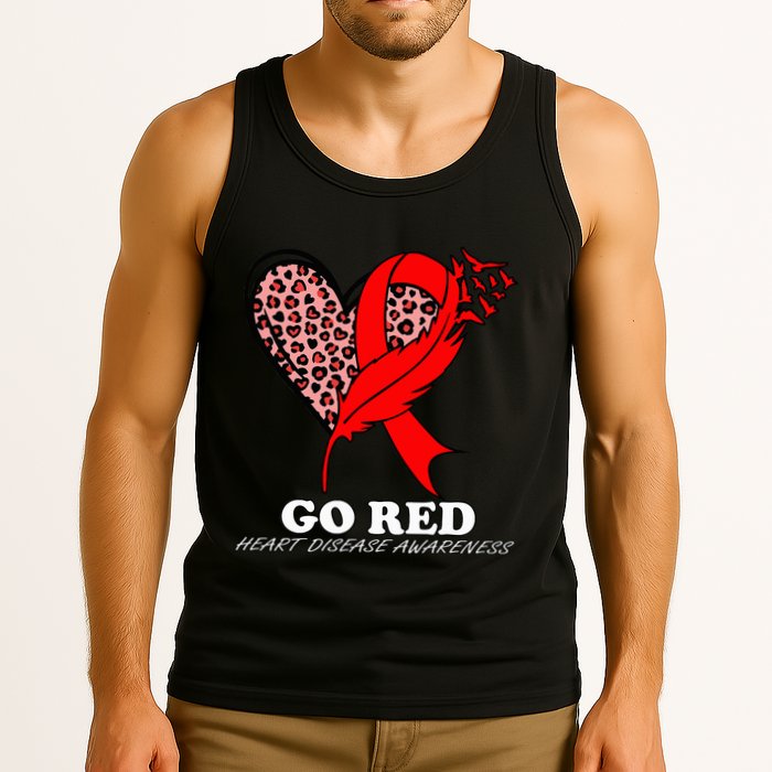 Go Red October Heart Disease Awareness Heart Leopard Ribbon Tank Top