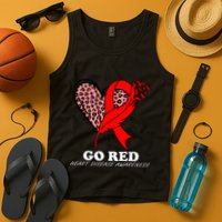 Go Red October Heart Disease Awareness Heart Leopard Ribbon Tank Top