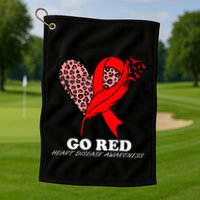 Go Red October Heart Disease Awareness Heart Leopard Ribbon Golf Towel